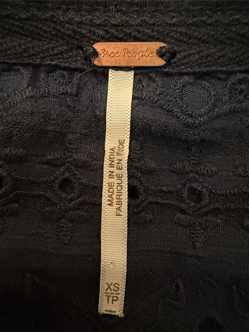 Free People Navy Blue Ribbed V-Neck Long Sleeve Top with Lace Insets - Picture 2 of 7